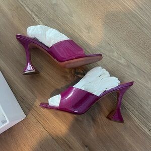 Amina Muaddi - LUPITA PATENT GLITTER SLIPPER SANDALS MAGENTA